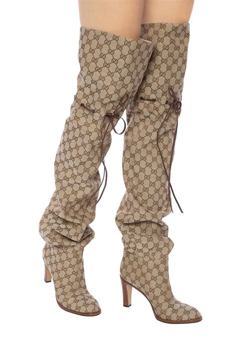 gucci monogram boots how much|Gucci print thigh high boots.